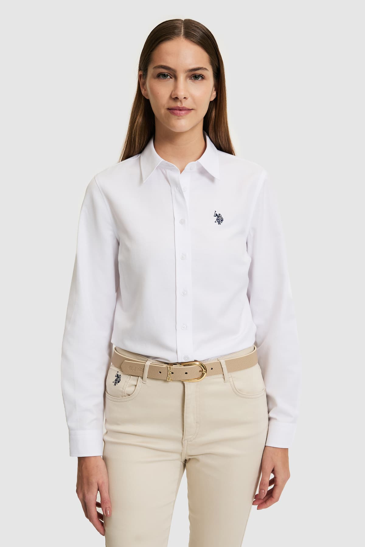 U.S. Polo Assn. Kadın Beyaz Uzun Kollu Basic Gömlek 50324791-VR013